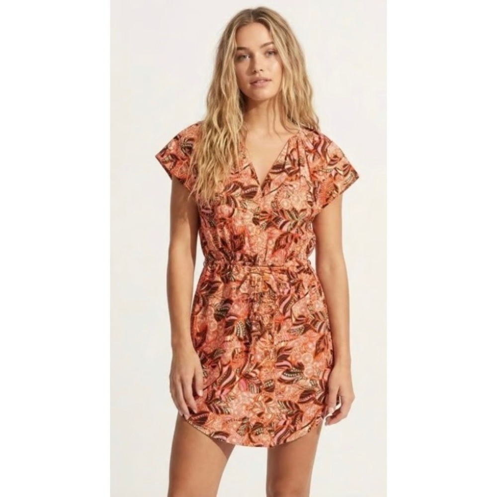 A.L.C. Alice Mini Dress Orange Rose Floral Print Cotton Size 4